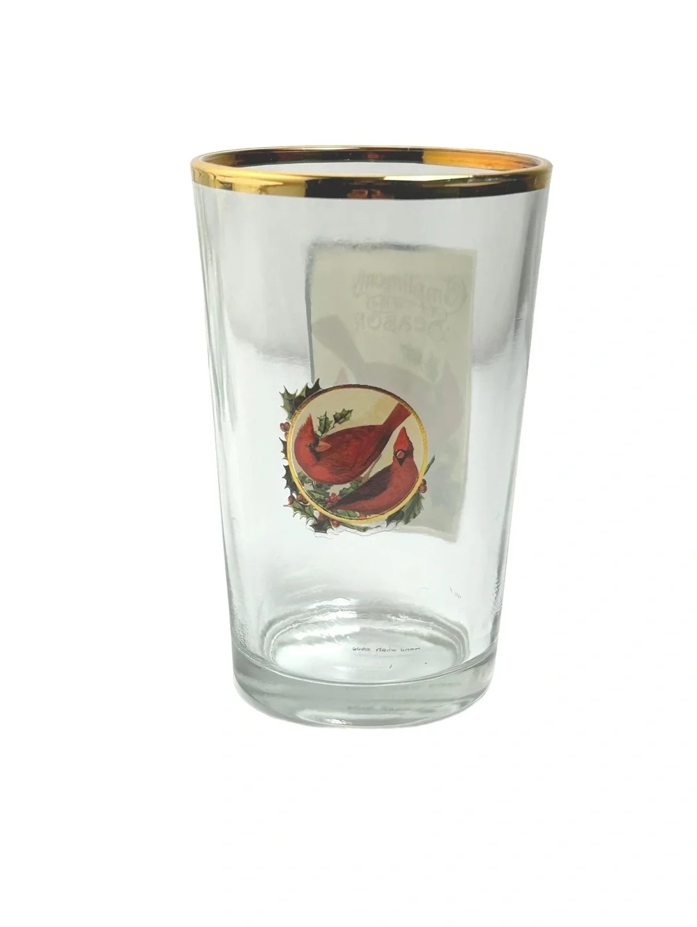 Vintage West Virginia Glass Holiday Glasses with Bird Motifs and Gold Trim
